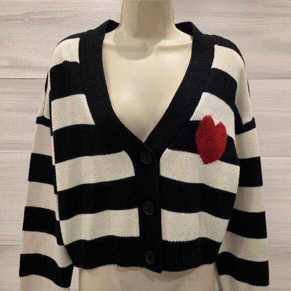 RD Style for Anthropologie Heart Striped Cardigan Sweater. Retails $100 - Picture 4 of 11